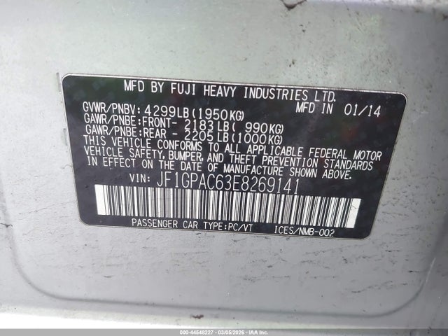 44548227 :رقم المزاد ، JF1GPAC63E8269141 vin ، 2014 Subaru Impreza 2.0i Premium مزاد بيع