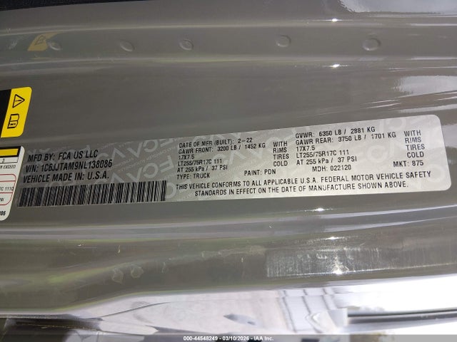 Jeep Gladiator Willys 4x4 2022 1C6JJTAM9NL138086 Image 9
