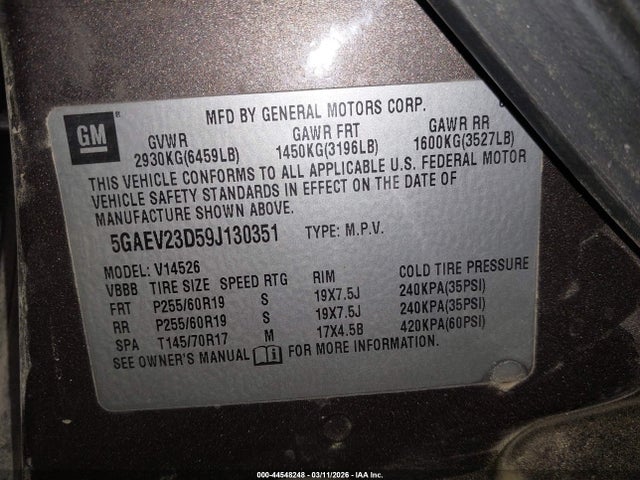 Продажа на аукционе авто 2009 Buick Enclave Cxl, vin: 5GAEV23D59J130351, номер лота: 44548248