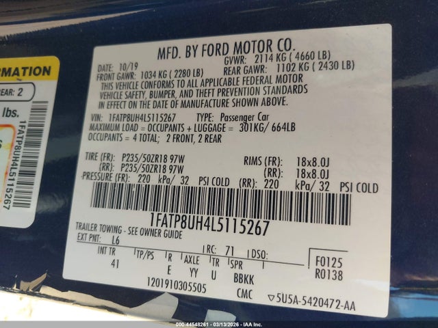 2020 FORD MUSTANG 1FATP8UH4L5115267 Photo 8