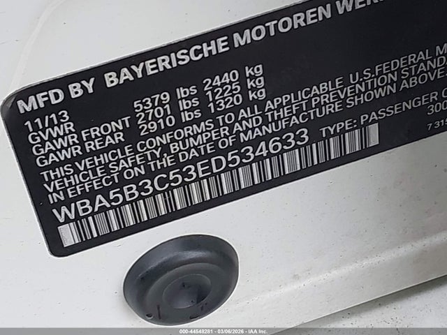 44548281 :رقم المزاد ، WBA5B3C53ED534633 vin ، 2014 Bmw 535i Xdrive مزاد بيع