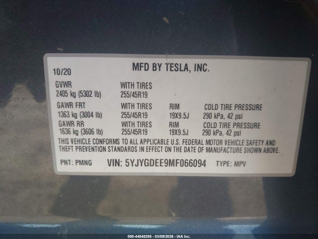 2021 TESLA MODEL Y 5YJYGDEE9MF066094 Photo 8
