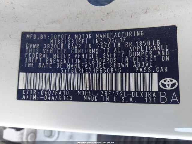 Toyota COROLLA L 2017 5YFBURHE7HP660846 Image 9
