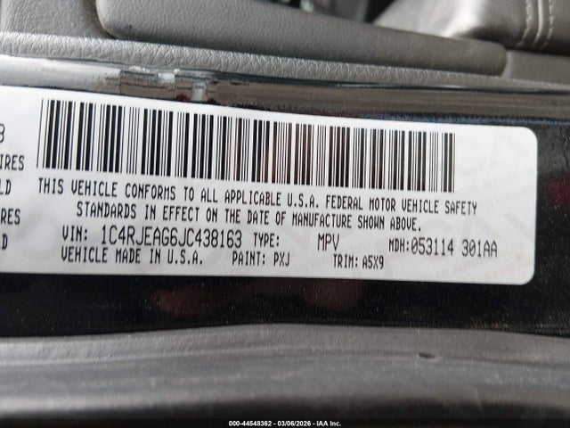 2018 Jeep Grand Cherokee Laredo 4x2 მანქანა იყიდება აუქციონზე, vin: 1C4RJEAG6JC438163, აუქციონის ნომერი: 44548362