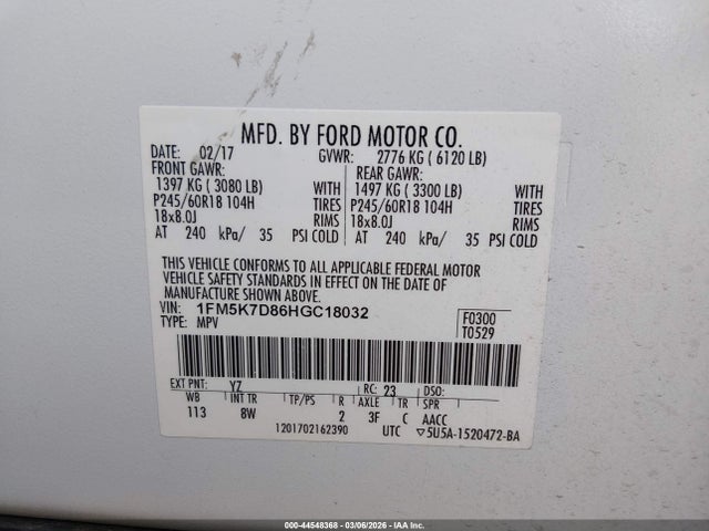 Ford EXPLORER XLT 2017 1FM5K7D86HGC18032 Image 9