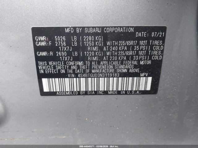Aukcja sprzedaży 2022 Subaru Outback Wilderness, vin: 4S4BTGUD3N3119183, numer aukcji: 44548371