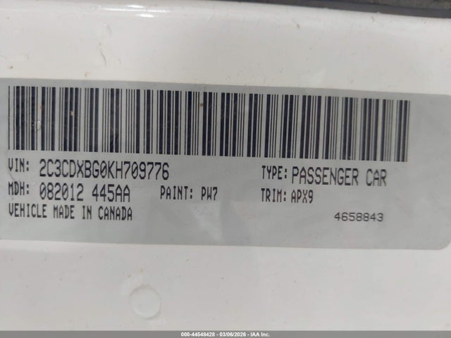 2C3CDXBG0KH709776 Dodge Charger Sxt Rwd