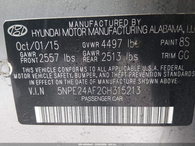 Hyundai SONATA SE 2016 5NPE24AF2GH315213 Image 9