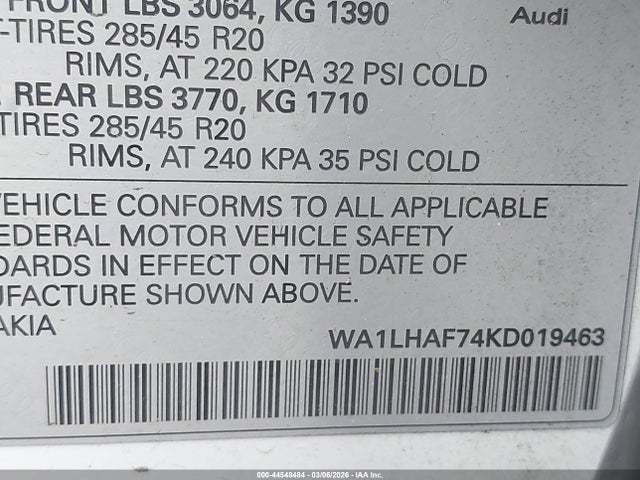 2019 AUDI Q7 WA1LHAF74KD019463 Photo 8