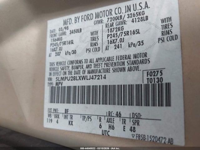 1998 LINCOLN NAVIGATOR 5LMPU28LXWLJ47214 Photo 8