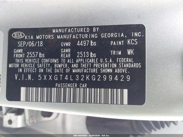 5XXGT4L32KG299429 KIA Optima Lx