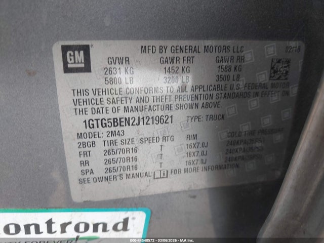 2018 Gmc Canyon მანქანა იყიდება აუქციონზე, vin: 1GTG5BEN2J1219621, აუქციონის ნომერი: 44548572