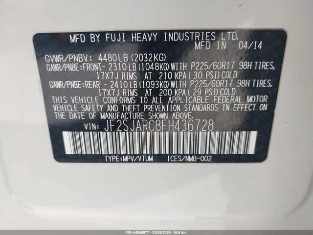JF2SJARC8FH436728 Subaru Forester 2.5i Limited
