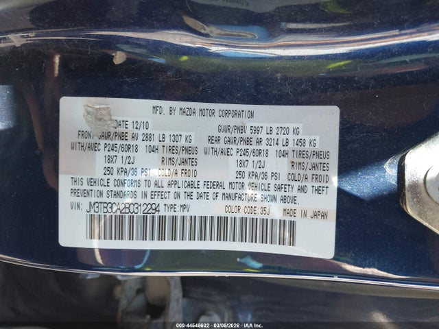 Aukcja sprzedaży 2011 Mazda Cx-9 Touring, vin: JM3TB3CA2B0312294, numer aukcji: 44548602