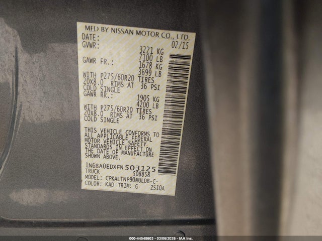Продаж на аукціоні авто 2015 Nissan Titan Sv, vin: 1N6BA0EDXFN503125, номер лоту: 44548603