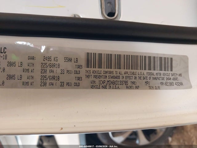Aukcja sprzedaży 2019 Jeep Cherokee Limited 4x4, vin: 1C4PJMDN6KD133785, numer aukcji: 44548617