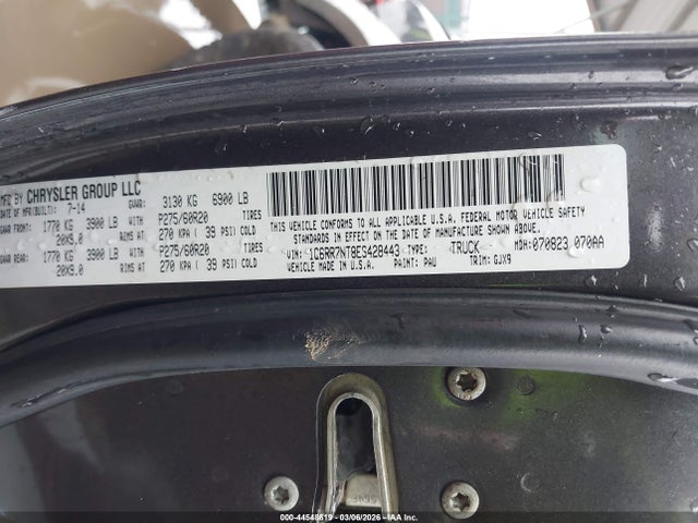 2014 Ram 1500 Laramie მანქანა იყიდება აუქციონზე, vin: 1C6RR7NT8ES428443, აუქციონის ნომერი: 44548619