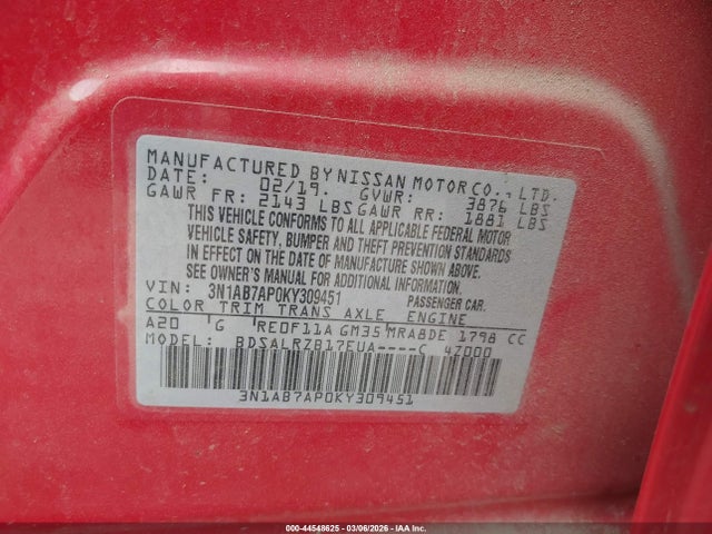 Nissan SENTRA SR 2019 3N1AB7AP0KY309451 Image 9