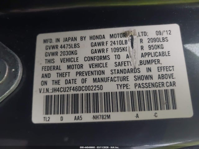 Продаж на аукціоні авто 2013 Acura Tsx 2.4, vin: JH4CU2F46DC002250, номер лоту: 44548660