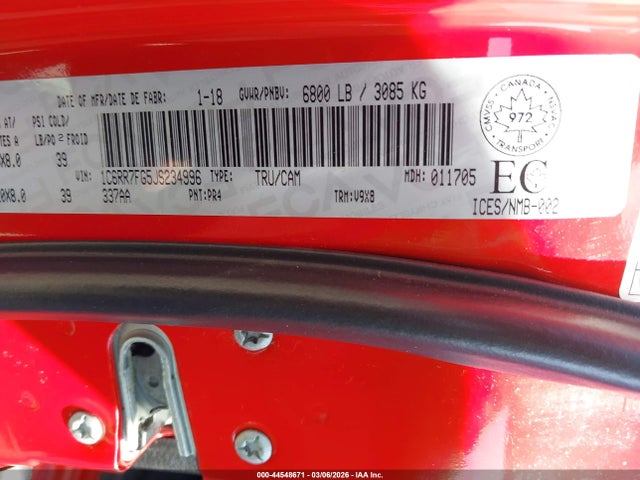 Aukcja sprzedaży 2018 Ram 1500 St, vin: 1C6RR7FG5JS234996, numer aukcji: 44548671