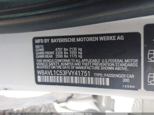 44548676 :رقم المزاد ، WBAVL1C53FVY41751 vin ، 2015 Bmw X1 Xdrive28i مزاد بيع