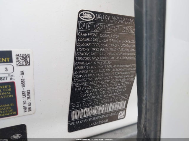 Продажа на аукционе авто 2021 Land Rover Range Rover Sport Hse Silver Edition Mhev, vin: SALWR2SU6MA781983, номер лота: 44548692