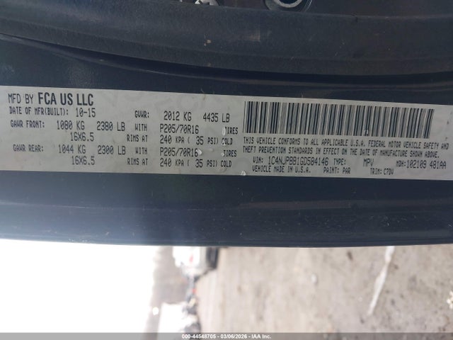 44548705 :رقم المزاد ، 1C4NJPBB1GD584146 vin ، 2016 Jeep Patriot Sport مزاد بيع