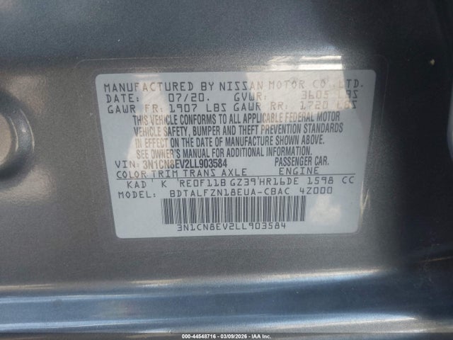 Nissan Versa Sv Xtronic Cvt 2020 3N1CN8EV2LL903584 Image 9