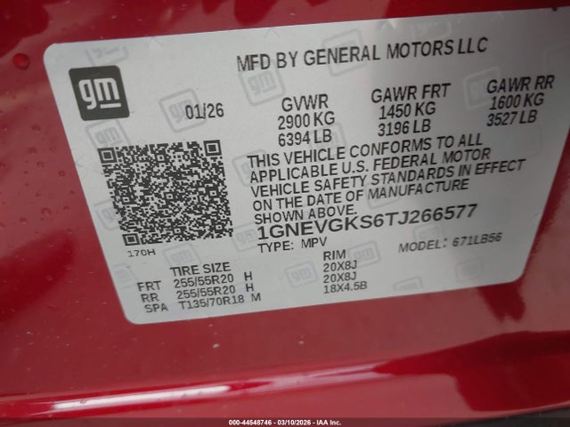 1GNEVGKS6TJ266577 Chevrolet Traverse Awd Lt