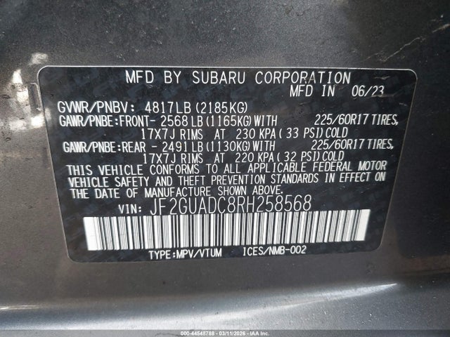 Продажа на аукционе авто 2024 Subaru Crosstrek Premium, vin: JF2GUADC8RH258568, номер лота: 44548788