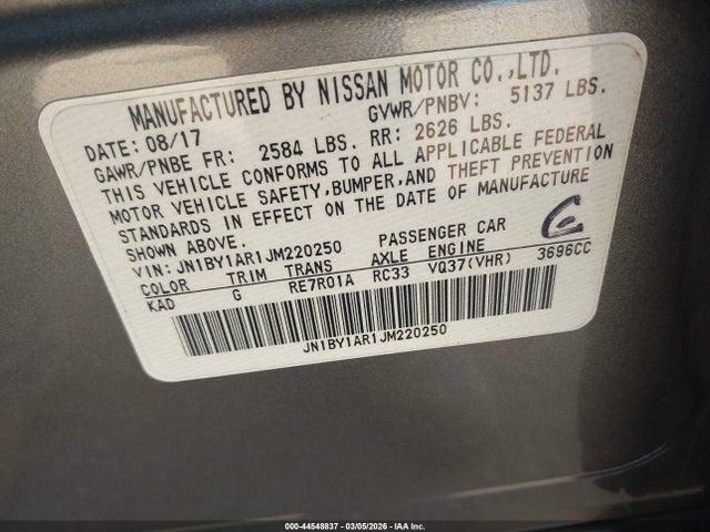 Продажа на аукционе авто 2018 Infiniti Q70 3.7x Luxe, vin: JN1BY1AR1JM220250, номер лота: 44548837