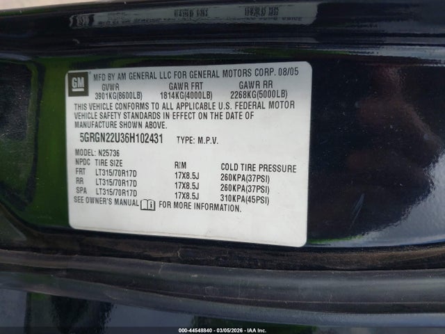 2006 HUMMER H2 SUT 5GRGN22U36H102431 Photo 8