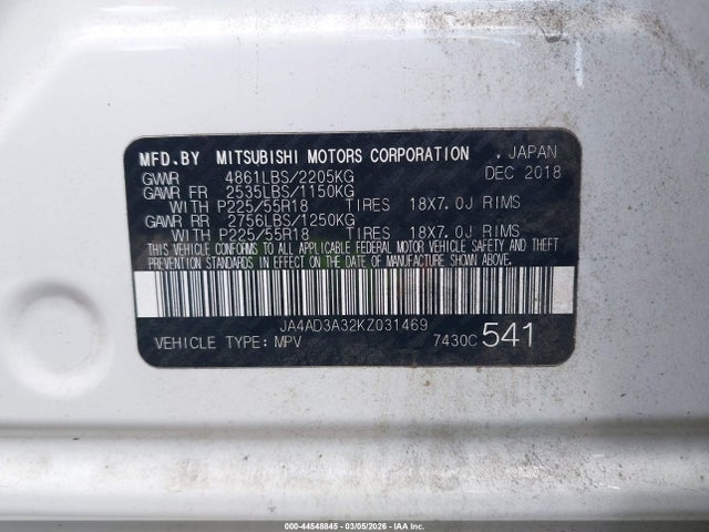 2019 MITSUBISHI OUTLANDER JA4AD3A32KZ031469 Photo 8