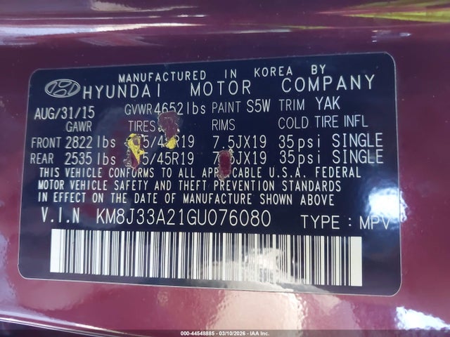 2016 HYUNDAI TUCSON KM8J33A21GU076080 Photo 8