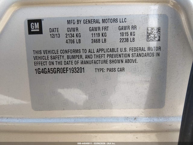 44548911 :رقم المزاد ، 1G4GA5GR0EF193201 vin ، 2014 Buick Lacrosse مزاد بيع