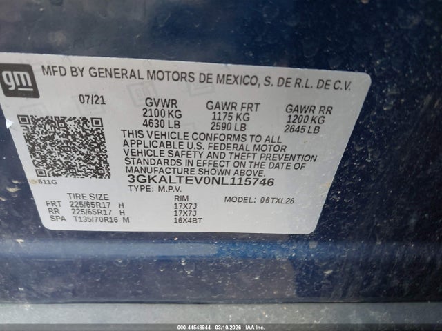 Auction sale of the 2022 Gmc Terrain Awd Sle, vin: 3GKALTEV0NL115746, lot number: 44548944