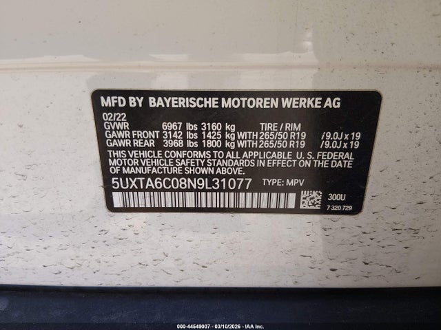 Продаж на аукціоні авто 2022 Bmw X5 Phev Xdrive45e, vin: 5UXTA6C08N9L31077, номер лоту: 44549007