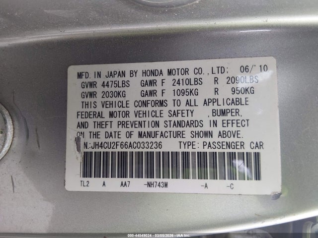 Продажа на аукционе авто 2010 Acura Tsx 2.4, vin: JH4CU2F66AC033236, номер лота: 44549024