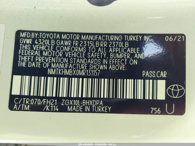 44549028 :رقم المزاد ، NMTKHMBX0MR131157 vin ، 2021 Toyota C-hr Le مزاد بيع