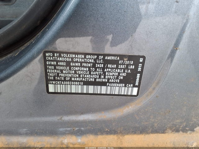 2014 Volkswagen Passat 2.0l Tdi Sel Premium მანქანა იყიდება აუქციონზე, vin: 1VWCN7A30EC005010, აუქციონის ნომერი: 44549032