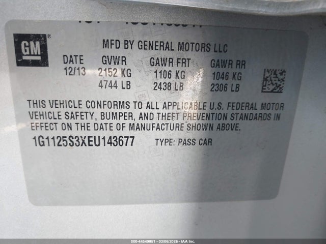 1G1125S3XEU143677 Chevrolet Impala 2lt