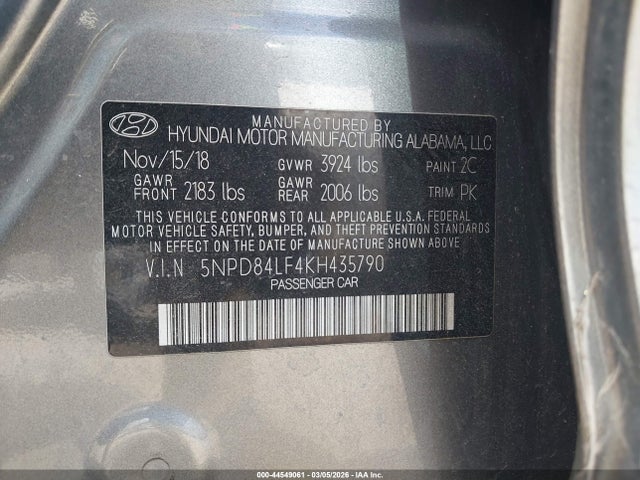 Продаж на аукціоні авто 2019 Hyundai Elantra Sel, vin: 5NPD84LF4KH435790, номер лоту: 44549061