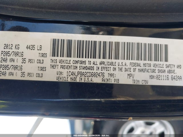 44549089 :رقم المزاد ، 1C4NJPBA2CD602476 vin ، 2012 Jeep Patriot Sport مزاد بيع