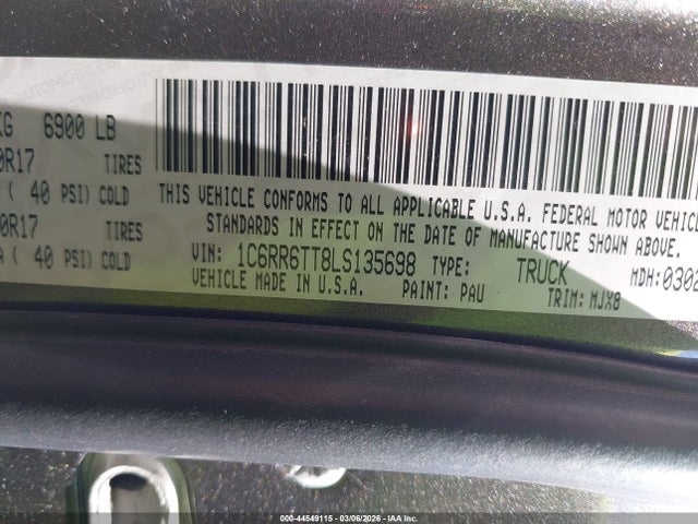 2020 Ram 1500 Classic Slt  4x2 6'4 Box მანქანა იყიდება აუქციონზე, vin: 1C6RR6TT8LS135698, აუქციონის ნომერი: 44549115