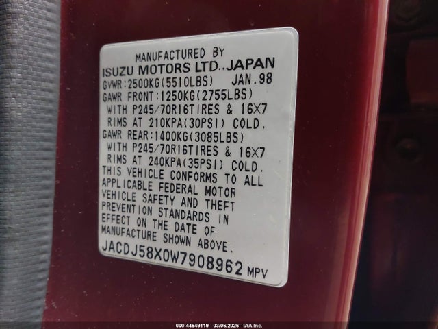 1998 ISUZU TROOPER JACDJ58X0W7908962 Photo 8