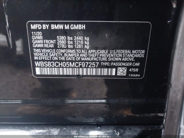 Продажа на аукционе авто 2021 Bmw M5, vin: WBS83CH05MCF97257, номер лота: 44549171