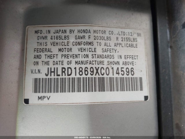1999 HONDA CR-V JHLRD1869XC014596 Photo 8