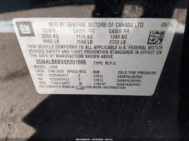 Chevrolet EQUINOX 1LT 2014 2GNALBEKXE6351666 Image 9