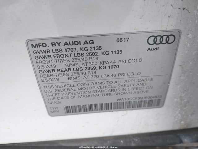 Продажа на аукционе авто 2018 Audi Q3 2.0t Premium/2.0t Sport Premium, vin: WA1BCCFS9JR004873, номер лота: 44549199