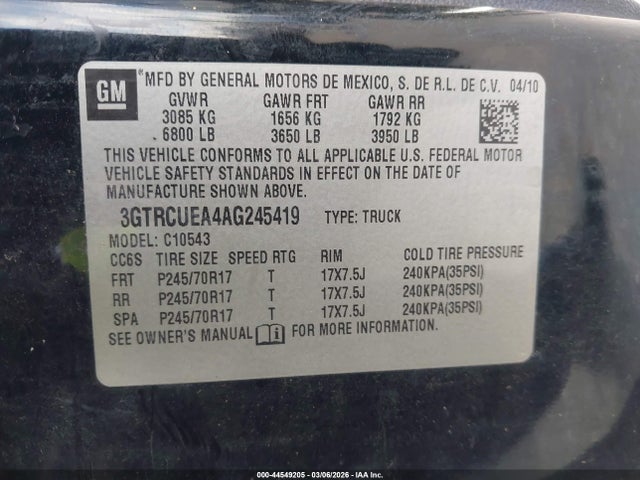 Продаж на аукціоні авто 2010 Gmc Sierra 1500 Sl, vin: 3GTRCUEA4AG245419, номер лоту: 44549205
